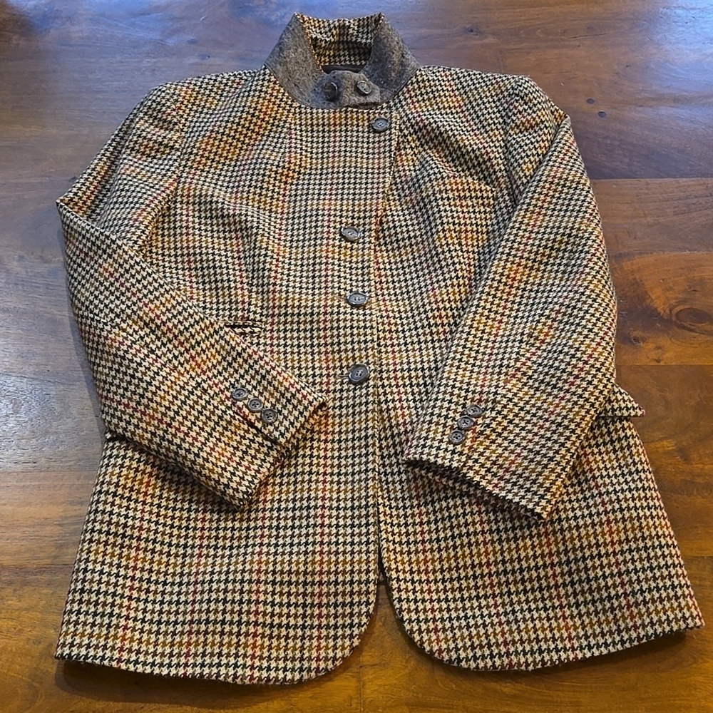 DKNY Vintage Houndstooth Wool And Cashmere Blazer Size 10 - Picture 2 of 14